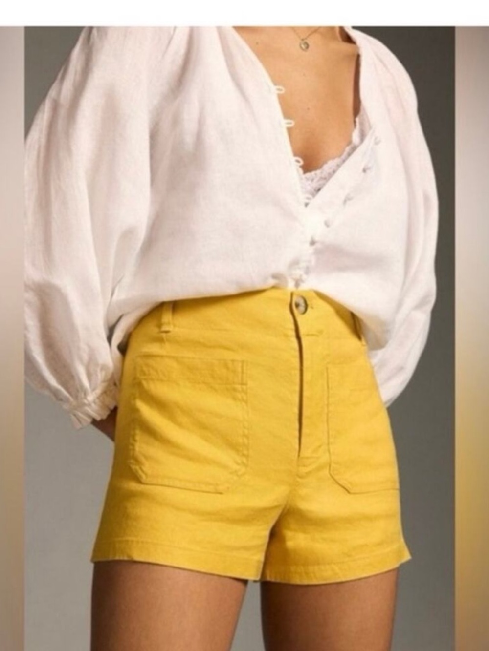 Maeve Collette High-Rise Mustard Yellow Linen Blend Shorts